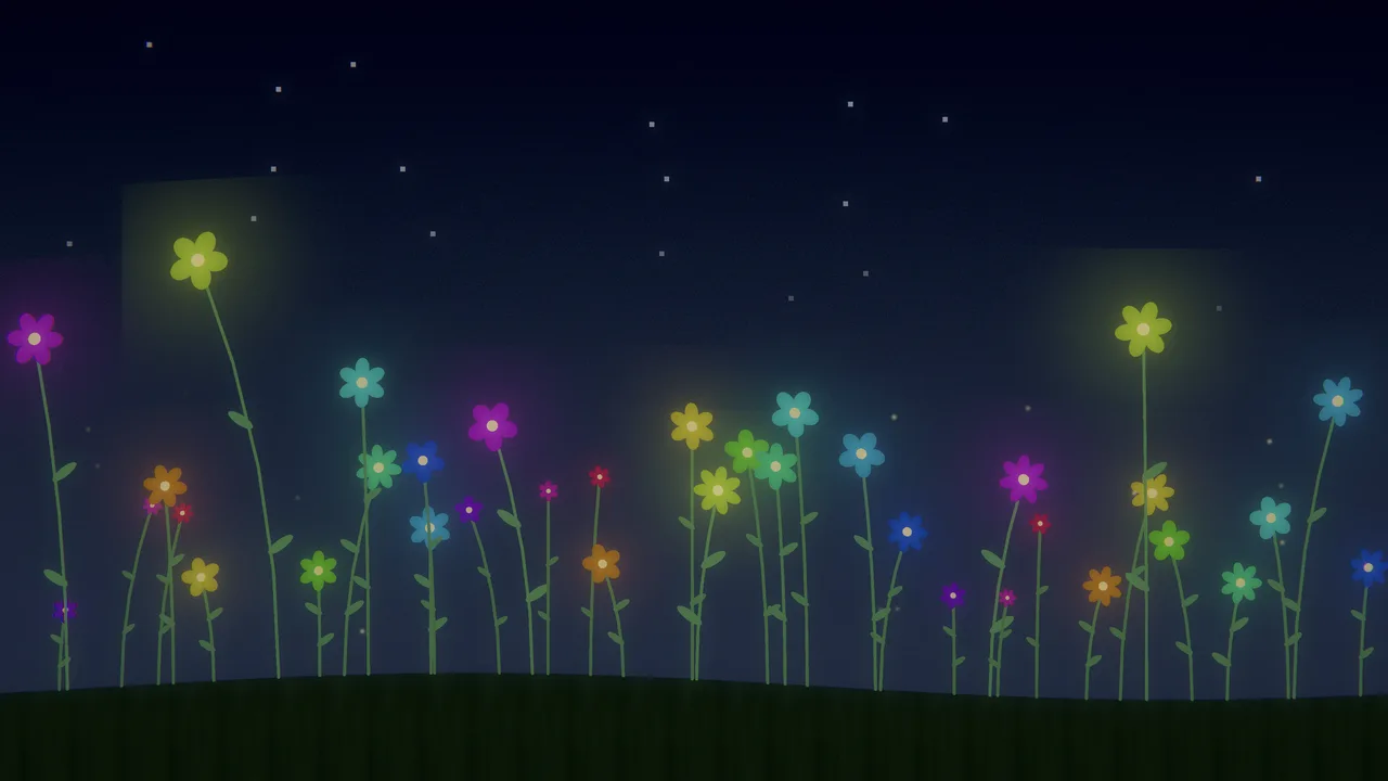Glowing flowers under a night sky